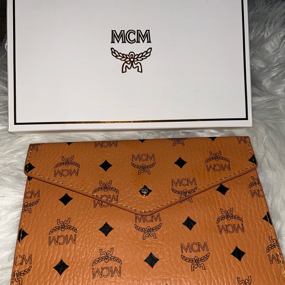 MCM Orange Leather Clutch with Black Accents